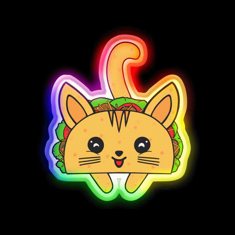 Taco Lover Cat Taco Led Neon Sign Mexican Food Sign Rgb Color - LED neon sign close-up detail