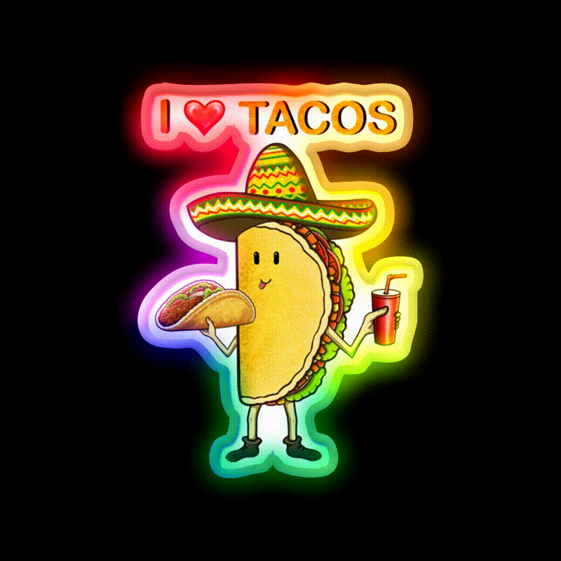 Taco Lover Taco Led Neon Sign Mexican Food Sign Kitchen Sign Rgb Color - LED neon sign close-up detail