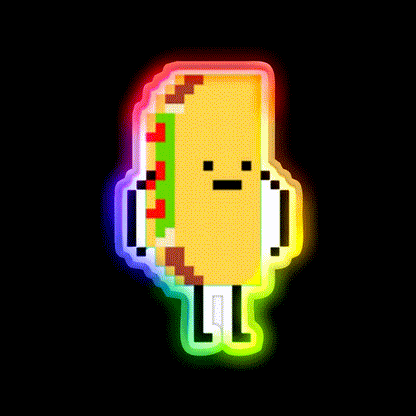 Taco Man Pixel Art 8 Bit Taco Led Neon Sign Rgb Color - LED neon sign close-up detail