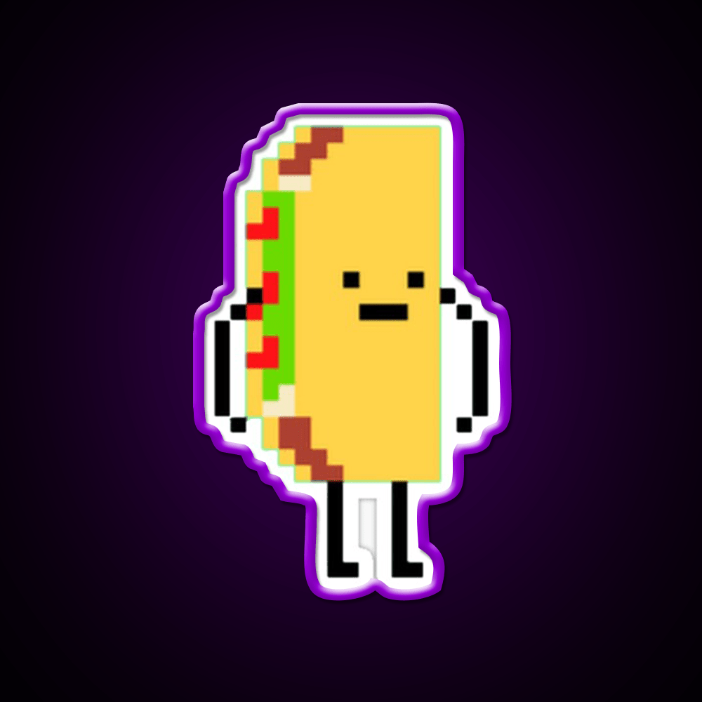 Taco Man Pixel Art 8 Bit Taco Led Neon Sign Rgb Color - Shineneon