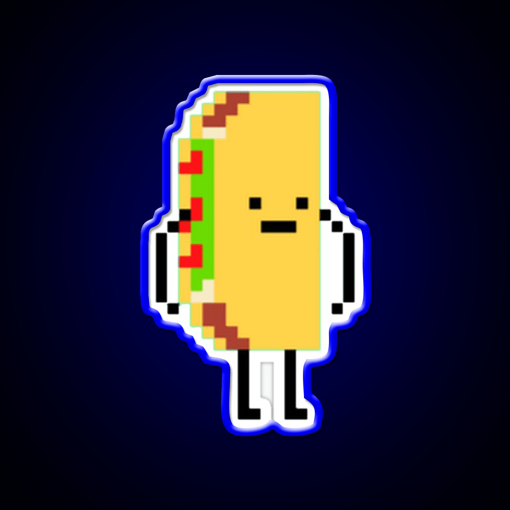 Taco Man Pixel Art 8 Bit Taco Led Neon Sign Rgb Color - Shineneon