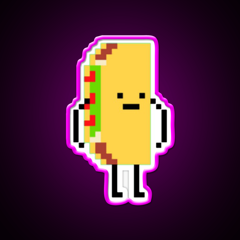 Taco Man Pixel Art 8 Bit Taco Led Neon Sign Rgb Color - Shineneon