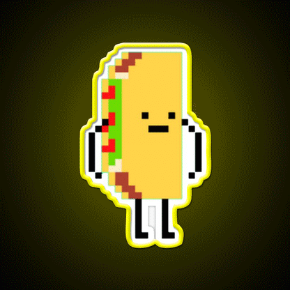 Taco Man Pixel Art 8 Bit Taco Led Neon Sign Rgb Color - Custom LED neon sign front view