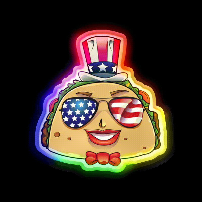 Taco On Usa Sunglasses 4Th Of July Taco Led Neon Sign Rgb Color - LED neon sign close-up detail