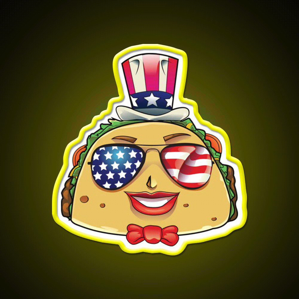 Taco On Usa Sunglasses 4Th Of July Taco Led Neon Sign Rgb Color - Custom LED neon sign front view