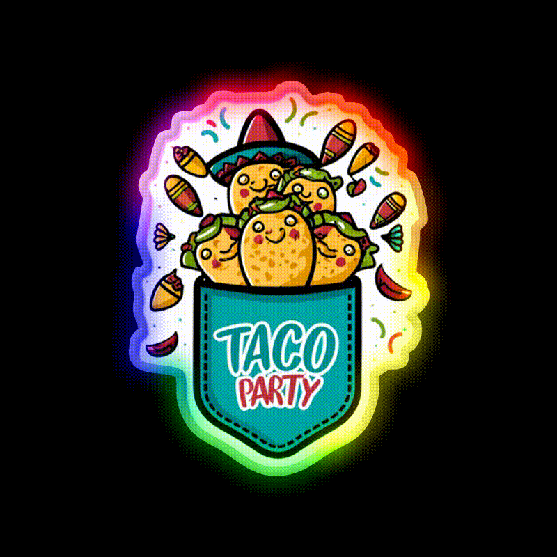 Taco Party Mexican Taco Led Neon Sign Mexican Food Sign Rgb Color - LED neon sign close-up detail