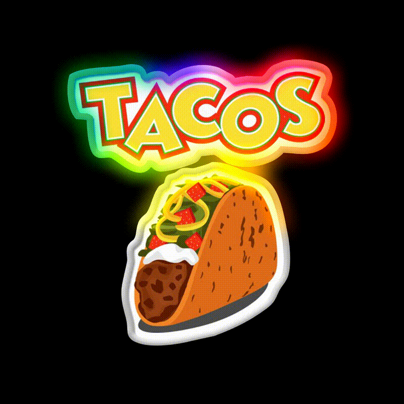 Taco Party Taco Led Neon Sign Mexican Food Sign Rgb Color - LED neon sign close-up detail