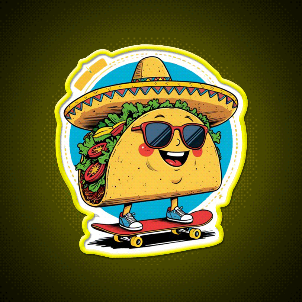Taco Rolling Taco Led Neon Sign Mexican Food Sign Rgb Color - Custom LED neon sign front view