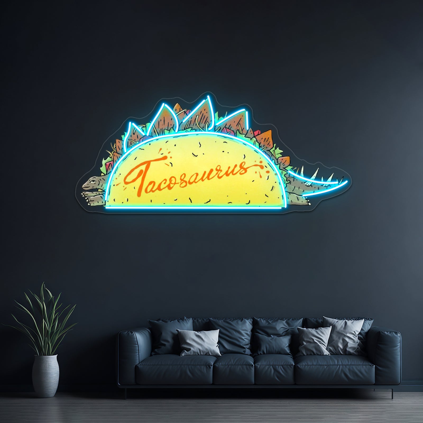 Taco Saurus Stegosaurus Dinosaur Neon Sign Artwork For Man Cave Neon Sign | Shineneon