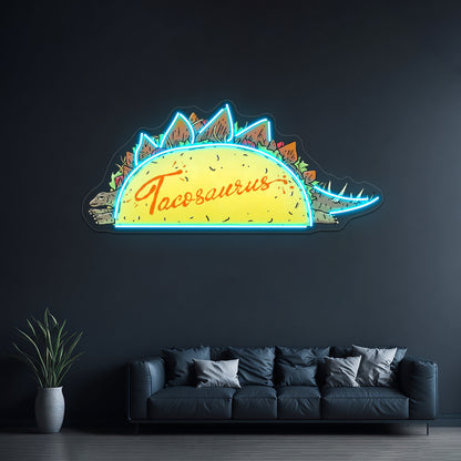 Taco Saurus Stegosaurus Dinosaur Neon Sign Artwork For Man Cave Neon Sign