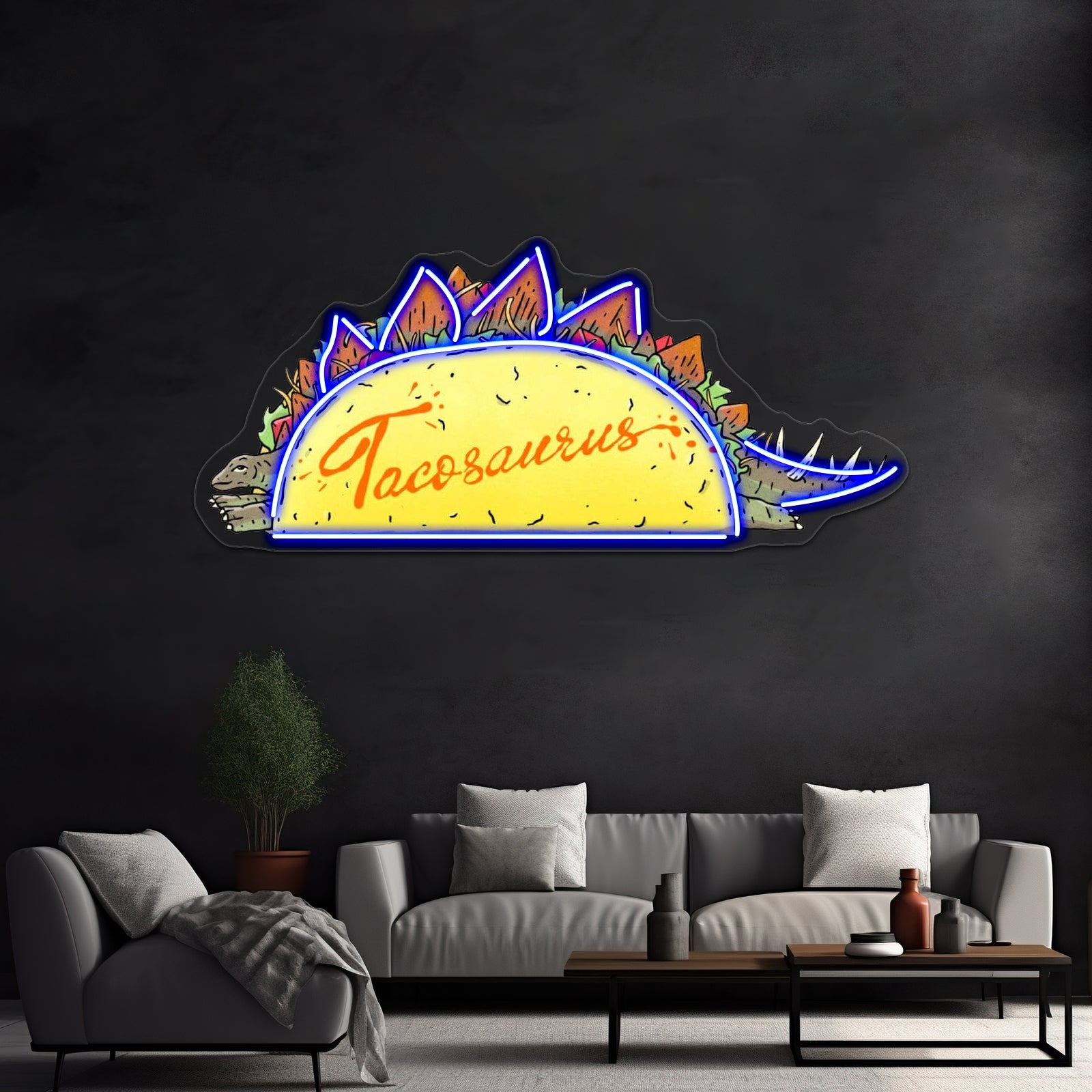 Taco Saurus Stegosaurus Dinosaur Neon Sign Artwork For Man Cave Neon Sign | Shineneon