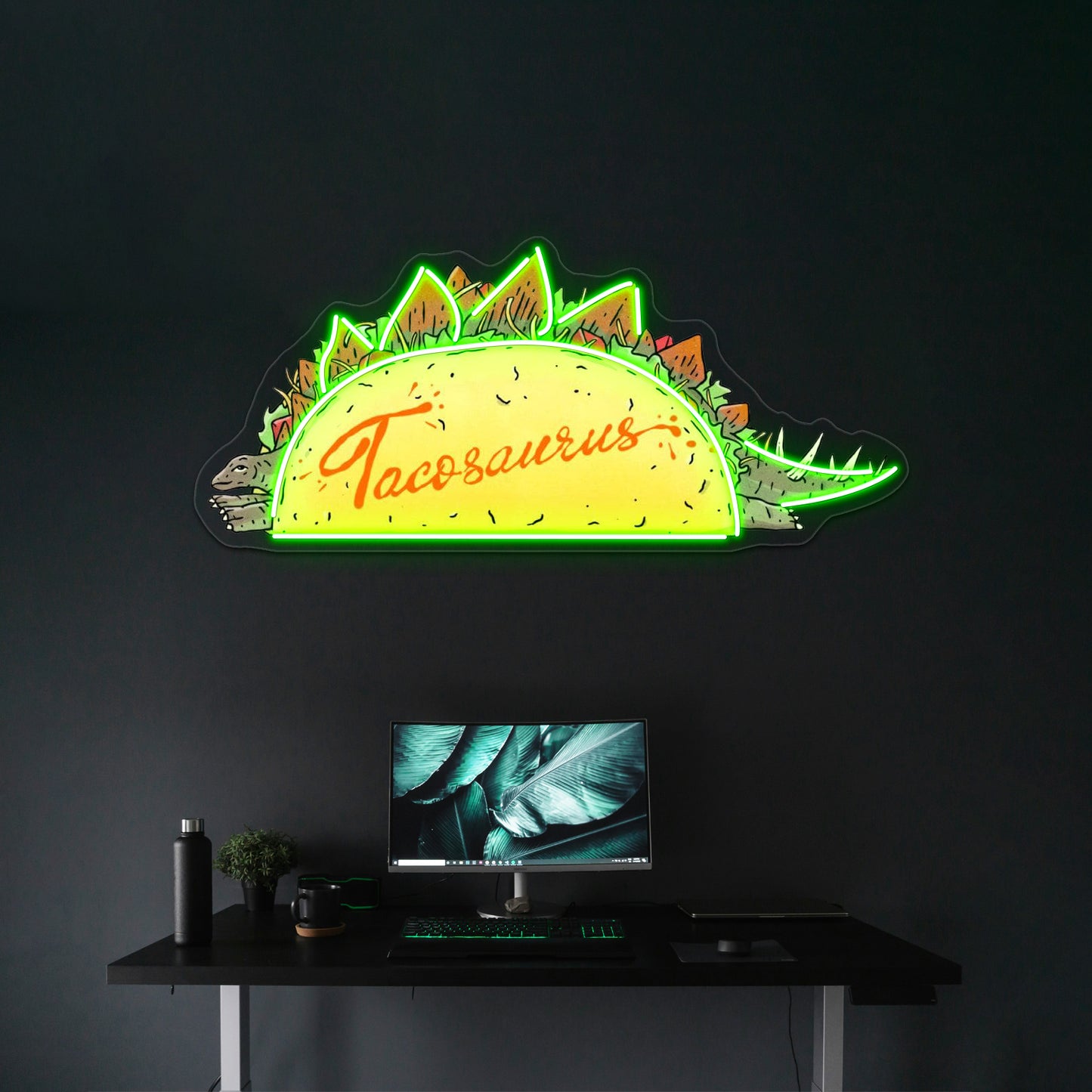 Taco Saurus Stegosaurus Dinosaur Neon Sign Artwork For Man Cave Neon Sign