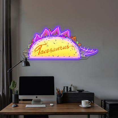 Taco Saurus Stegosaurus Dinosaur Neon Sign Artwork For Man Cave Neon Sign