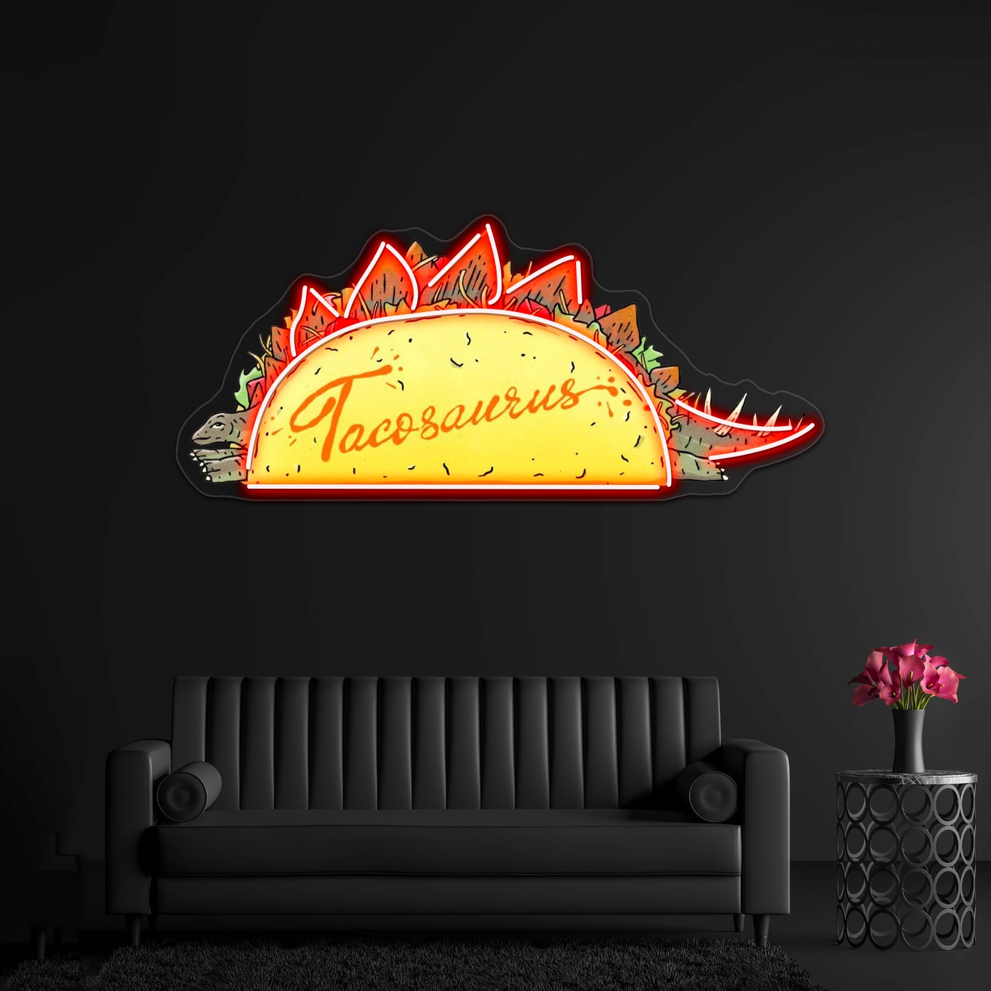 Taco Saurus Stegosaurus Dinosaur Neon Sign Artwork For Man Cave Neon Sign