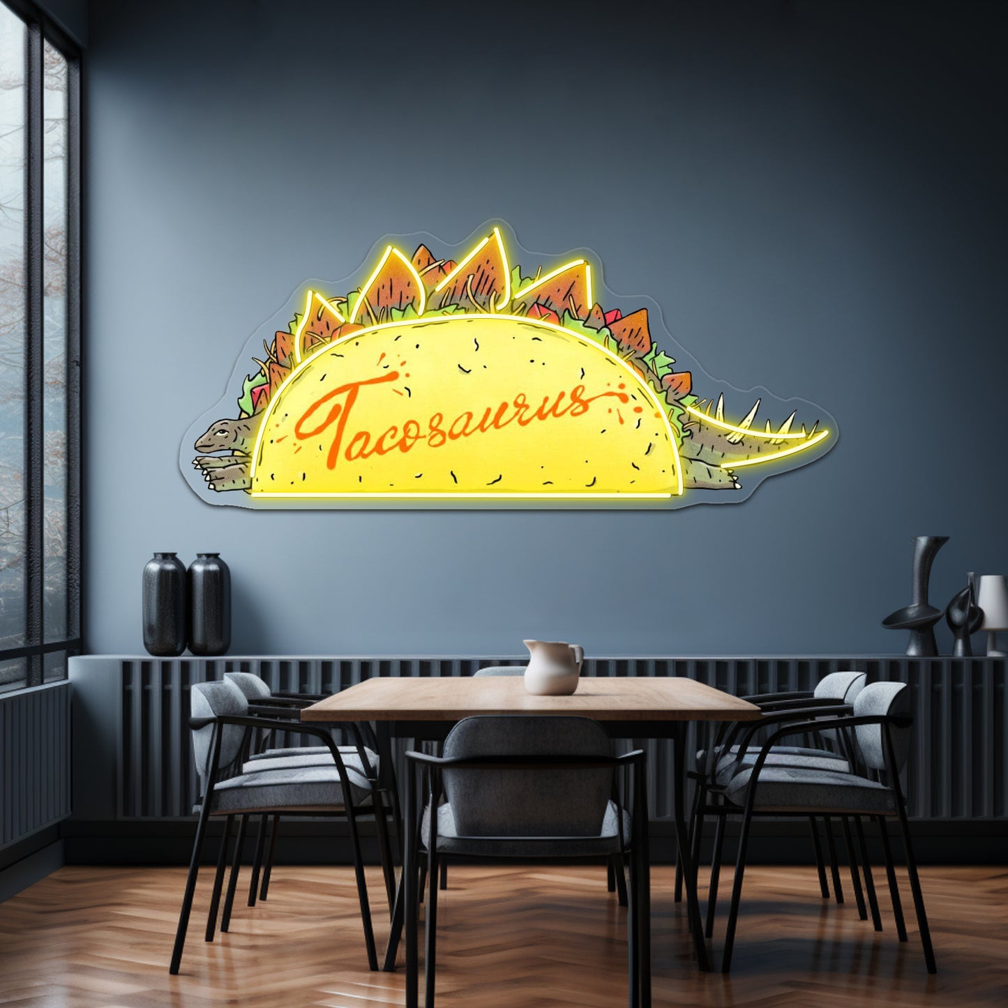 Taco Saurus Stegosaurus Dinosaur Neon Sign Artwork For Man Cave Neon Sign