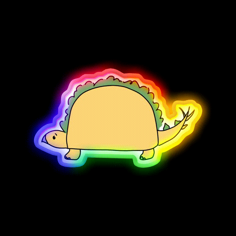 Taco Saurus Stegosaurus Dinosaur Taco Led Neon Sign Rgb Color - LED neon sign close-up detail