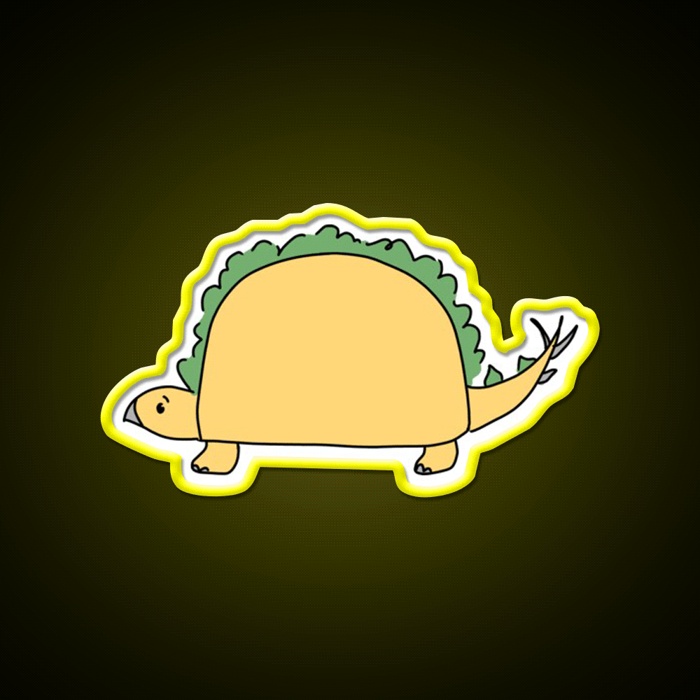 Taco Saurus Stegosaurus Dinosaur Taco Led Neon Sign Rgb Color - Custom LED neon sign front view
