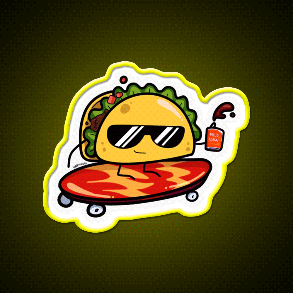 Taco Skater Bro Taco Led Neon Sign Mexican Food Sign Rgb Color - Custom LED neon sign front view
