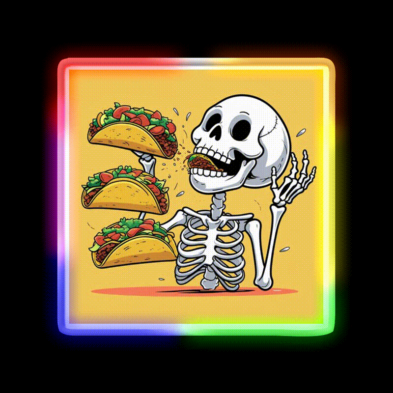 Taco Skeleton Taco Led Neon Sign Mexican Food Sign Rgb Color - LED neon sign close-up detail