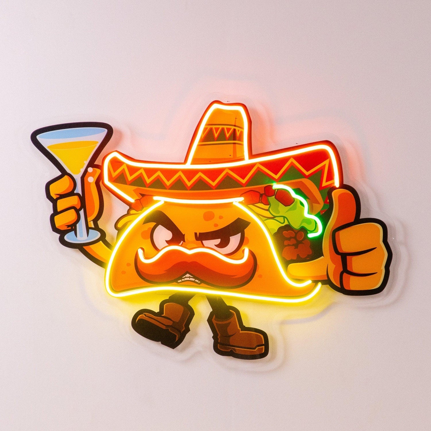 Taco Thumb Up Cartoon Uv Printed Led Neon Sign For Mexican Restaurant Bar Party Decor | Shineneon