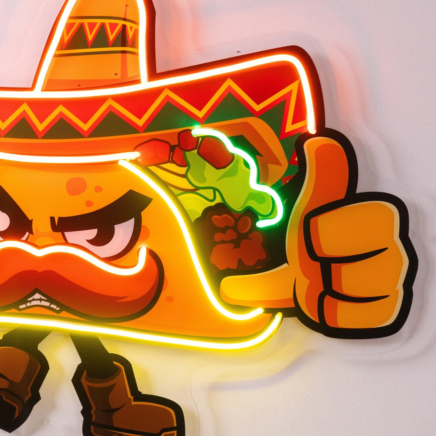 Taco Thumb Up Cartoon Uv Printed Led Neon Sign For Mexican Restaurant Bar Party Decor | Shineneon