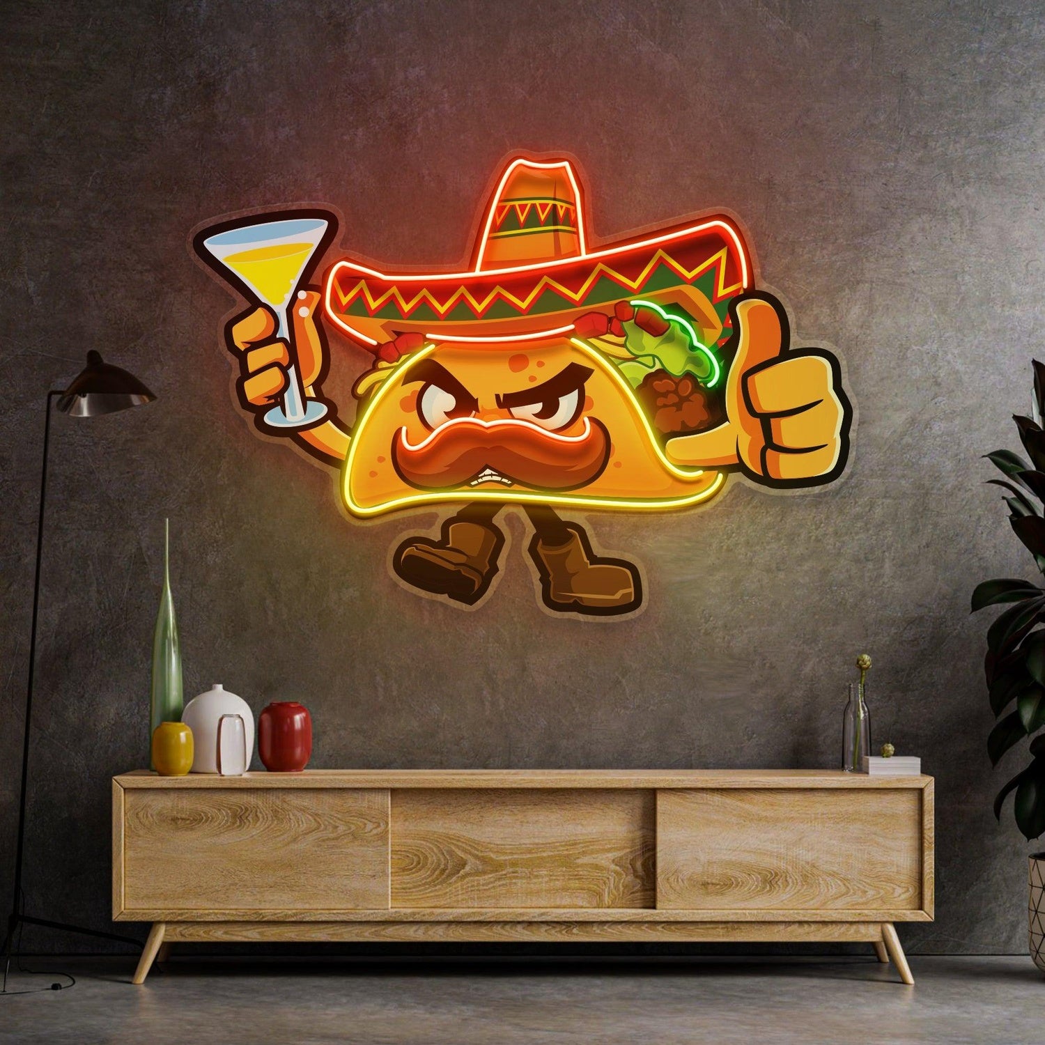 Taco Thumb Up Cartoon Uv Printed Led Neon Sign For Mexican Restaurant Bar Party Decor | Shineneon