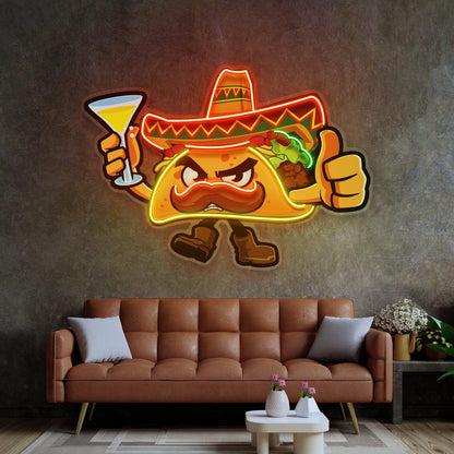 Taco Thumb Up Cartoon Uv Printed Led Neon Sign For Mexican Restaurant Bar Party Decor | Shineneon