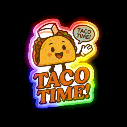 Taco Time Retro Diner Vibe Cute Taco Character Snack Food Led Neon Sign Rgb Color - LED neon sign close-up detail