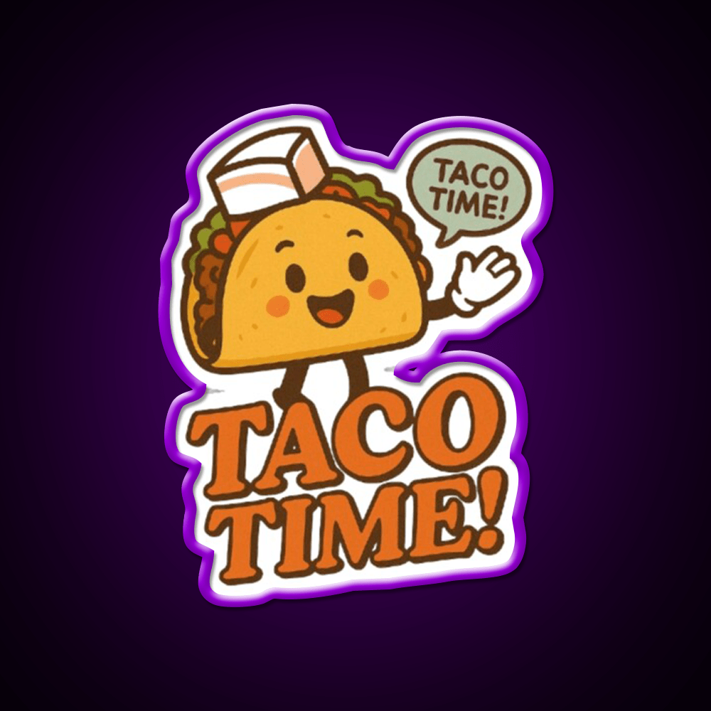 Taco Time Retro Diner Vibe Cute Taco Character Snack Food Led Neon Sign Rgb Color - Shineneon