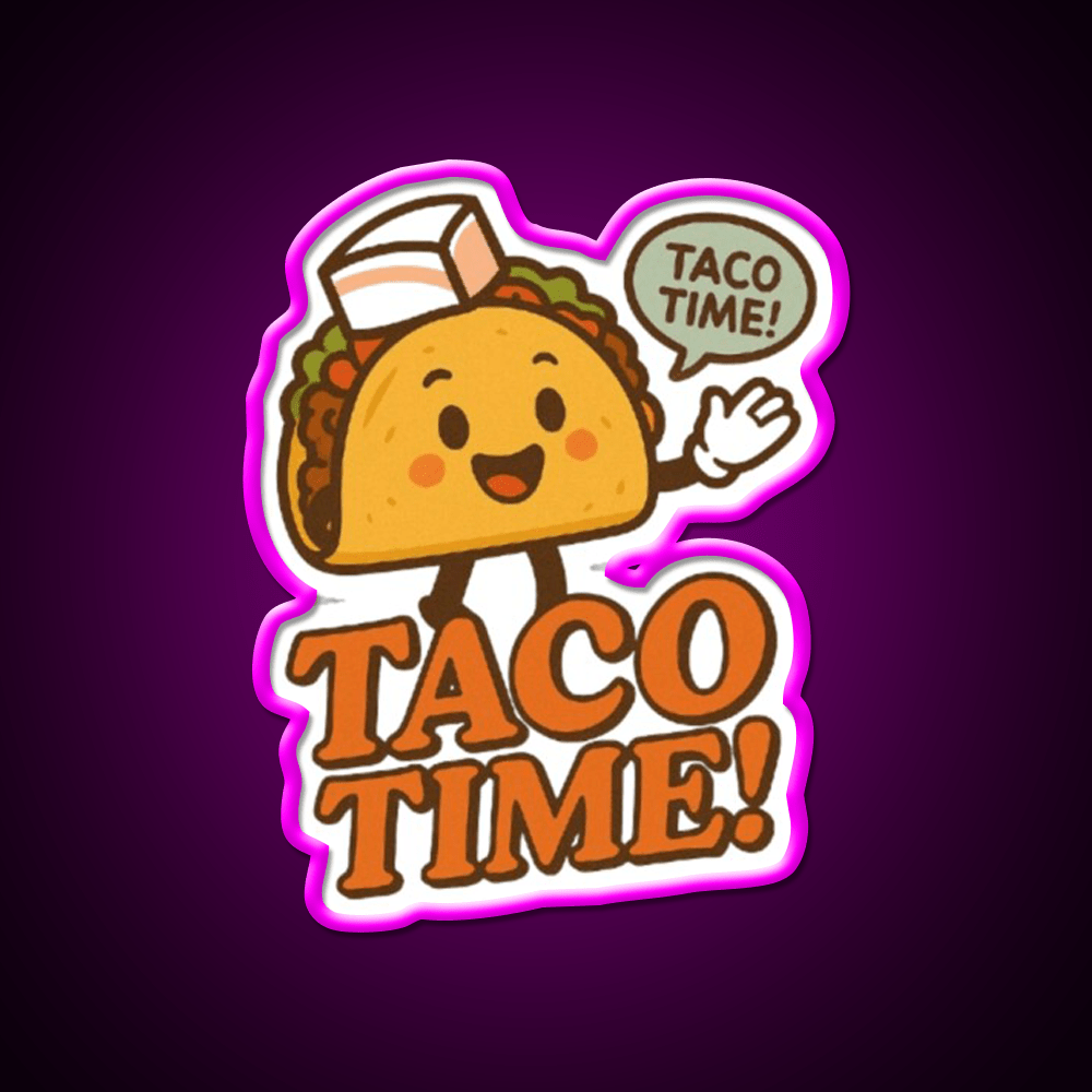 Taco Time Retro Diner Vibe Cute Taco Character Snack Food Led Neon Sign Rgb Color - Shineneon