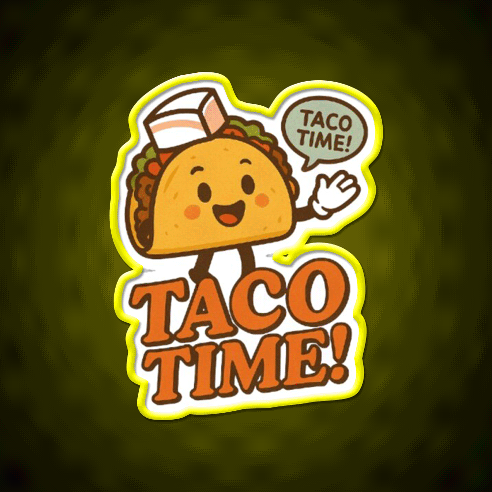 Taco Time Retro Diner Vibe Cute Taco Character Snack Food Led Neon Sign Rgb Color - Custom LED neon sign front view