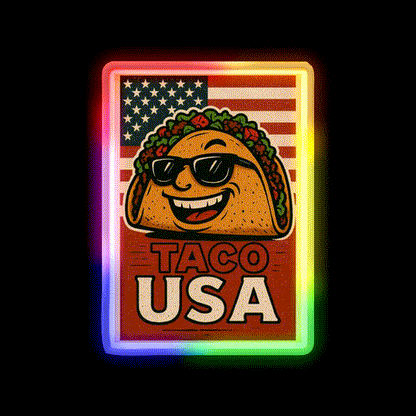 Taco Usa Funny Vintage Mexican Food Taco Led Neon Sign Rgb Color - LED neon sign close-up detail
