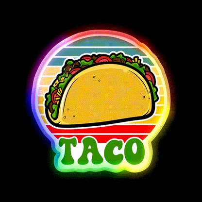 Taco Vintage Retro Sunset Mexican Fast Food Taco Led Neon Sign Rgb Color - LED neon sign close-up detail