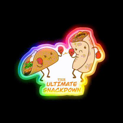 Taco Vs Burrito The Ultimate Snackdown Snack Food Led Neon Sign Rgb Color - LED neon sign close-up detail