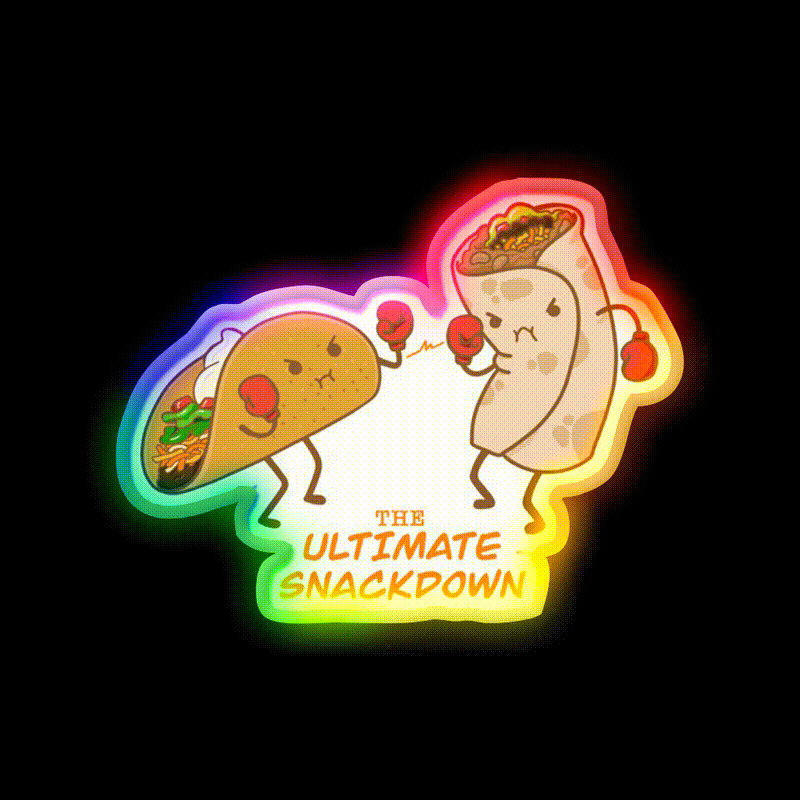 Taco Vs Burrito The Ultimate Snackdown Snack Food Led Neon Sign Rgb Color - LED neon sign close-up detail