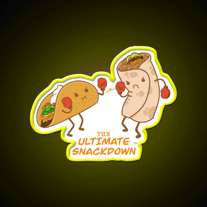 Taco Vs Burrito The Ultimate Snackdown Snack Food Led Neon Sign Rgb Color - Custom LED neon sign front view