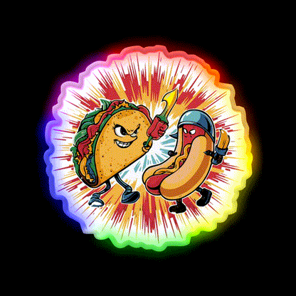 Taco Vs Hot Dog Battle Taco Led Neon Sign Mexican Food Sign Rgb Color - LED neon sign close-up detail