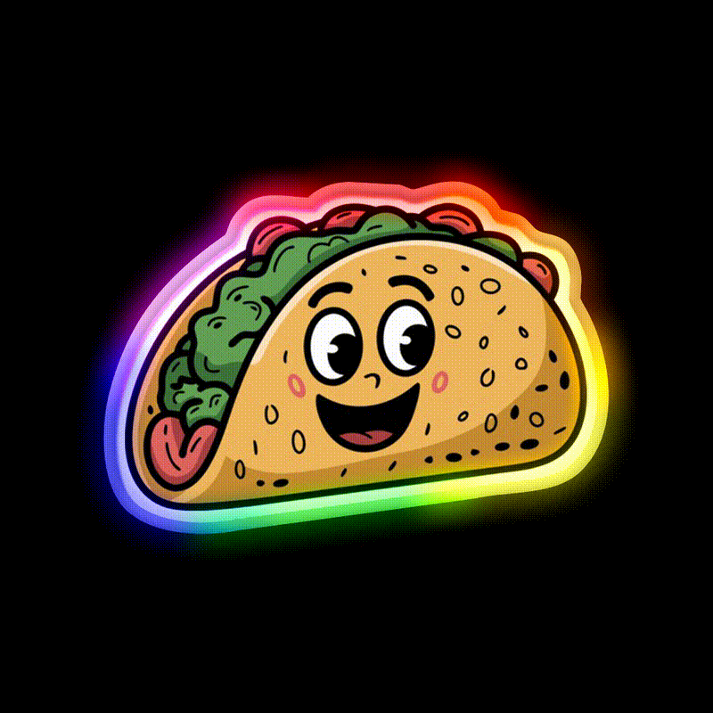 Taco With A Happy Face Taco Led Neon Sign Mexican Food Sign Rgb Color