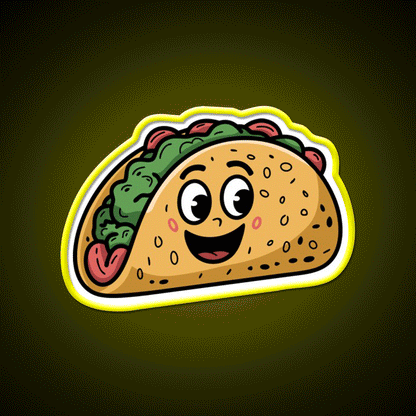 Taco With A Happy Face Taco Led Neon Sign Mexican Food Sign Rgb Color - Custom LED neon sign front view