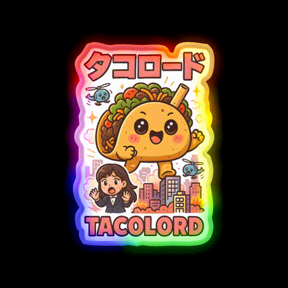 Tacolord Kawaii Chibi Taco Kaiju Parody Art Taco Led Neon Sign Rgb Color - LED neon sign close-up detail
