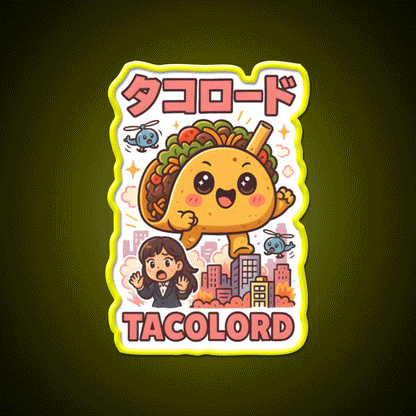 Tacolord Kawaii Chibi Taco Kaiju Parody Art Taco Led Neon Sign Rgb Color - Custom LED neon sign front view
