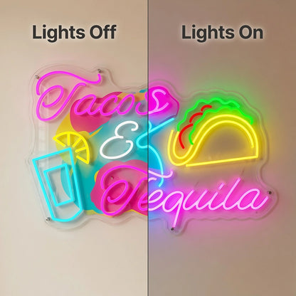 Tacos And Tequila LED Neon Sign - 06 Day Night Comparison