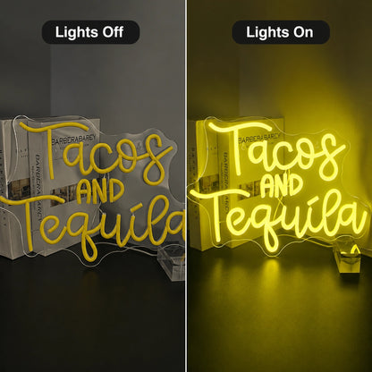 Tacos And Tequila Neon Sign LED Neon Sign day and night comparison