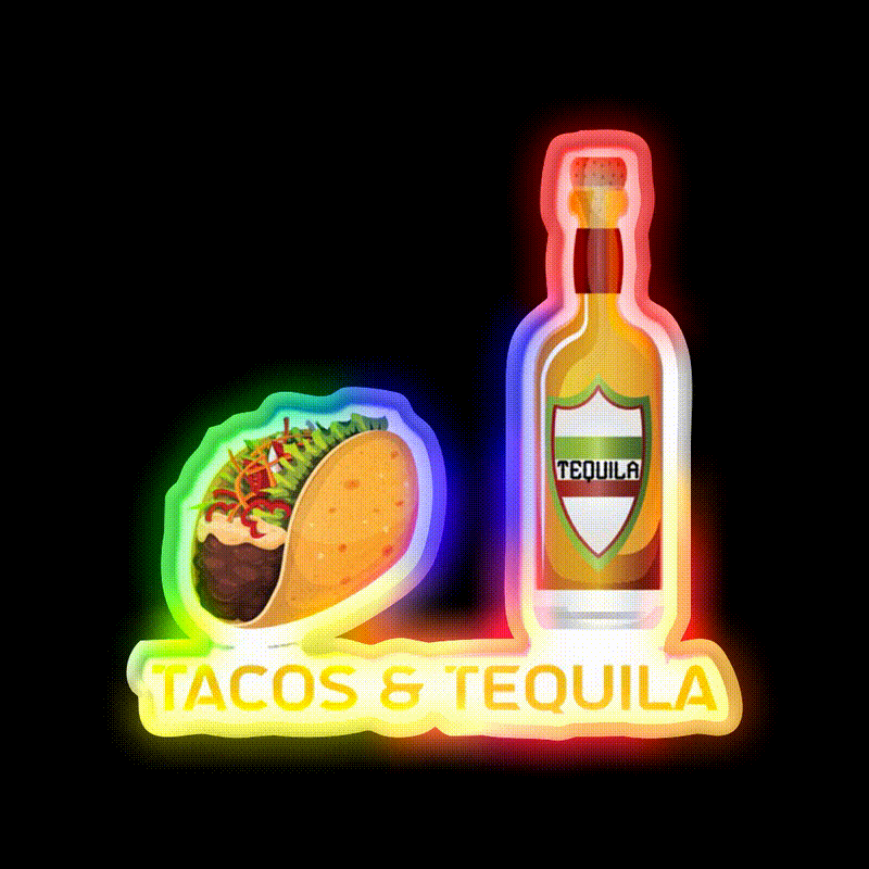 Tacos And Tequila Party Drink Tequila Led Neon Sign Rgb Color - LED neon sign close-up detail