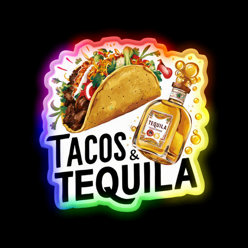 Tacos And Tequila Party Drink Tequila Led Neon Sign Wall Light Rgb Color - LED neon sign close-up detail