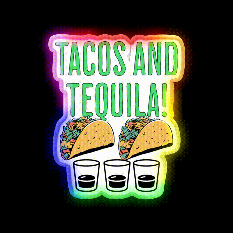 Tacos And Tequila Taco Tuesday Fun Party Drink Tequila Led Neon Sign Rgb Color - LED neon sign close-up detail