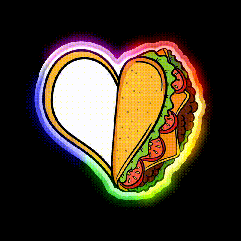 Tacos Heart Mexican Dish Street Food Taquitos Taco Led Neon Sign Rgb Color - LED neon sign close-up detail
