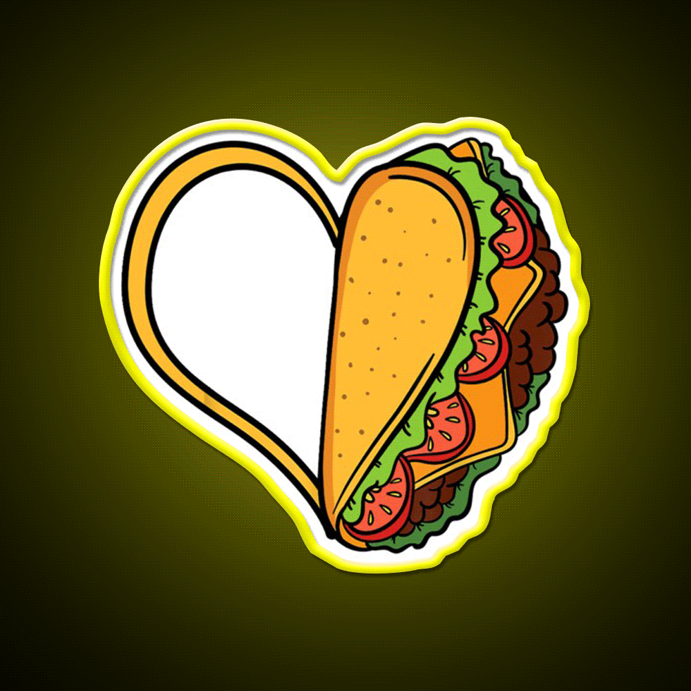 Tacos Heart Mexican Dish Street Food Taquitos Taco Led Neon Sign Rgb Color - Custom LED neon sign front view