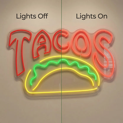 Tacos LED Neon Sign - 06 Day Night Comparison