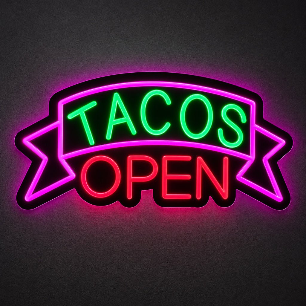 Tacos Open Green Pink LED Neon Sign - Shineneon